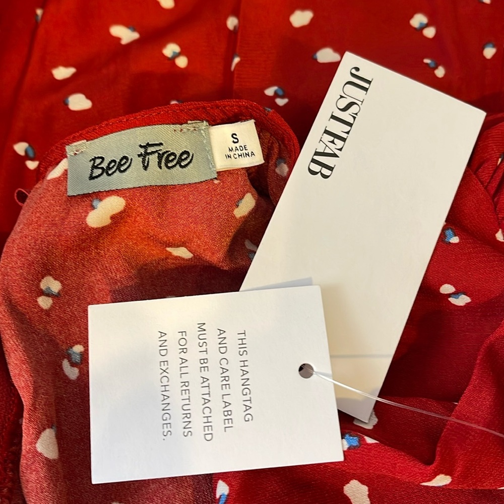 JustFab Red Printed Jumpsuit with Multicolor Dot Print, never worn.